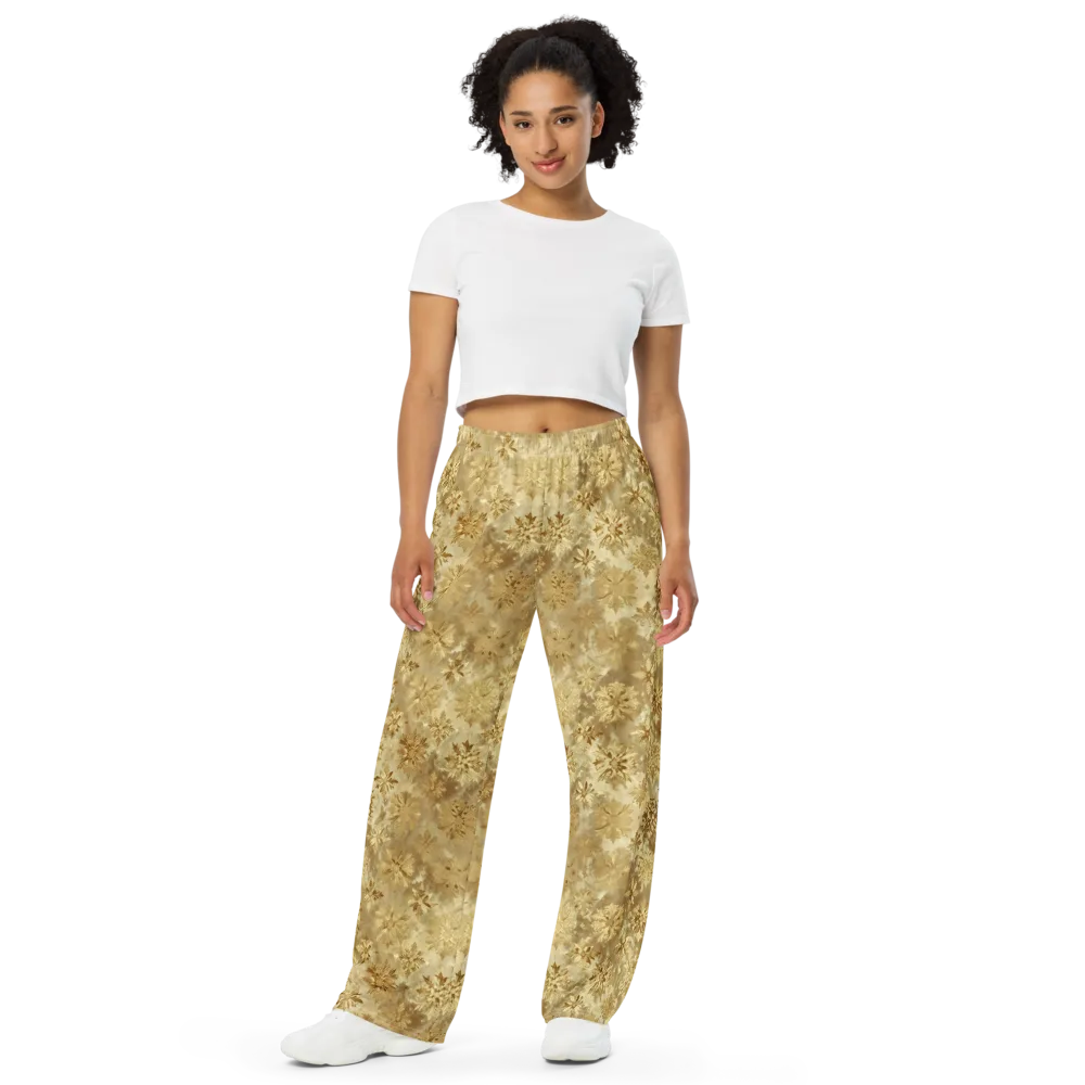 Champagne Damask on Wide-Leg Pants — Front