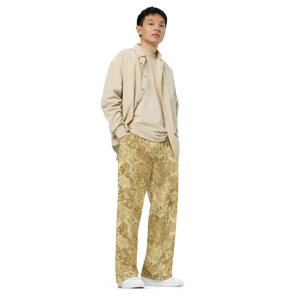 Champagne Damask on Wide-Leg Pants — Right Front