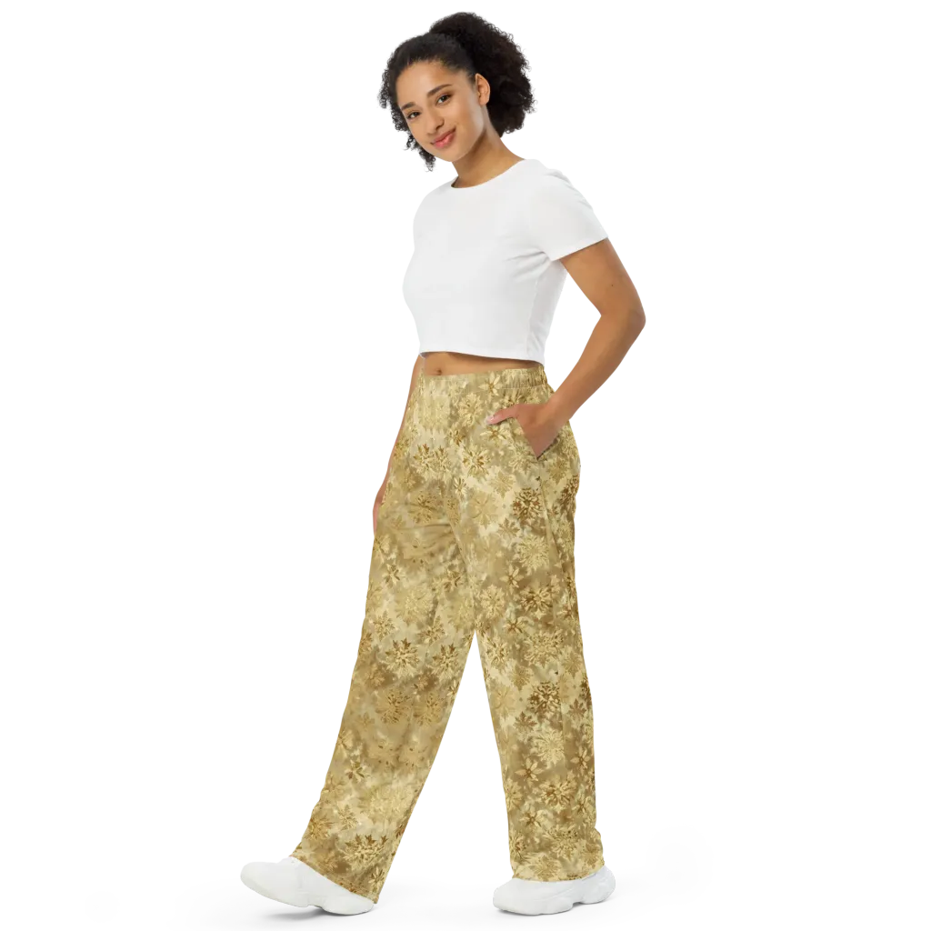 Champagne Damask on Wide-Leg Pants — Left Front