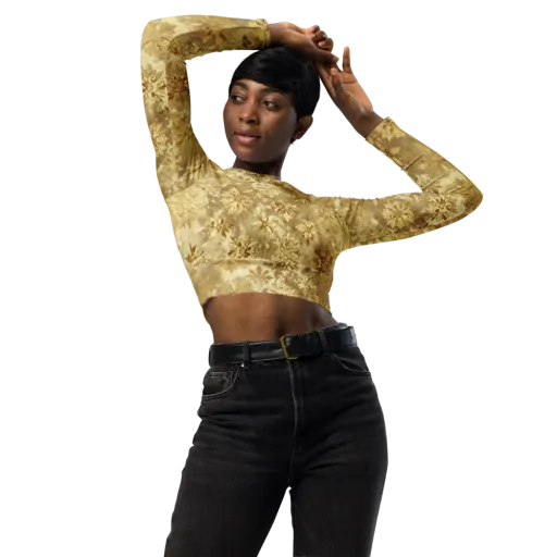 Champagne Damask on a Long Sleeve Crop Top