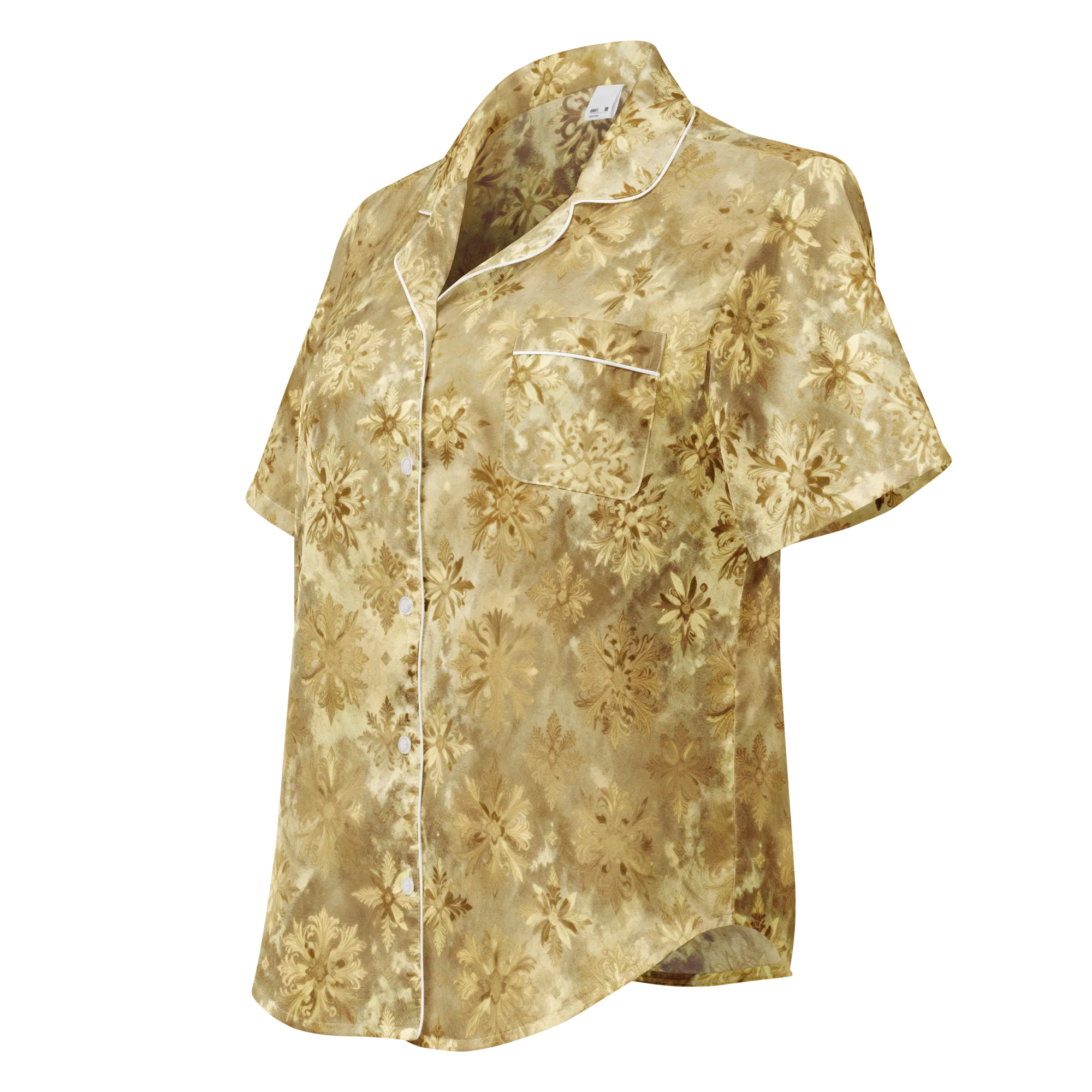 Champagne Damask on Women's Short Sleeve Pajama Top — Left Front