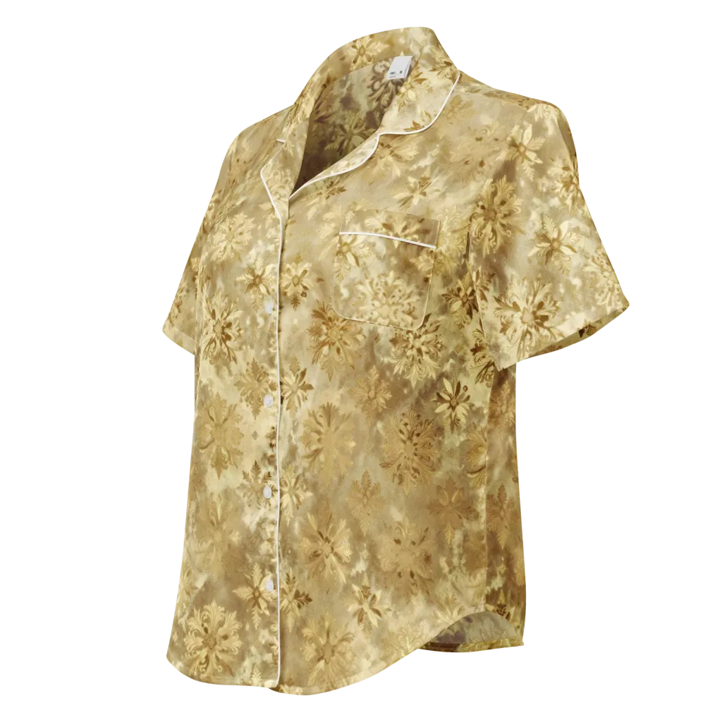 Champagne Damask on Women's Short Sleeve Pajama Top — Left Front