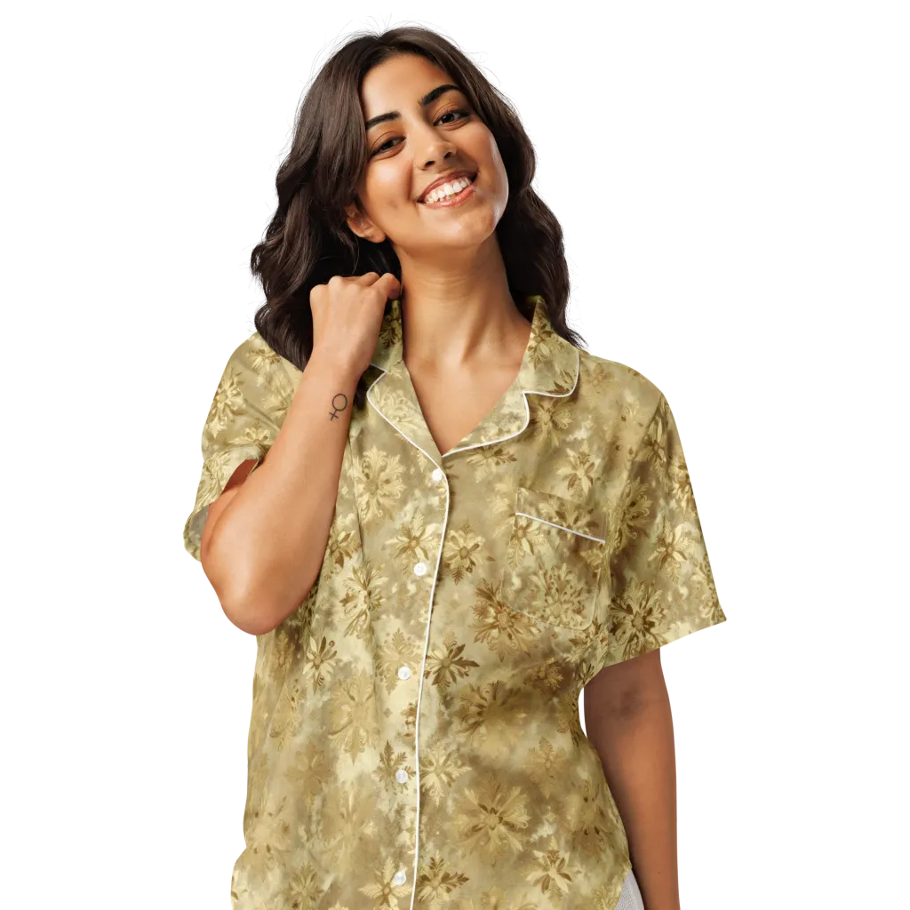 Champagne Damask on Women's Short Sleeve Pajama Top — Front