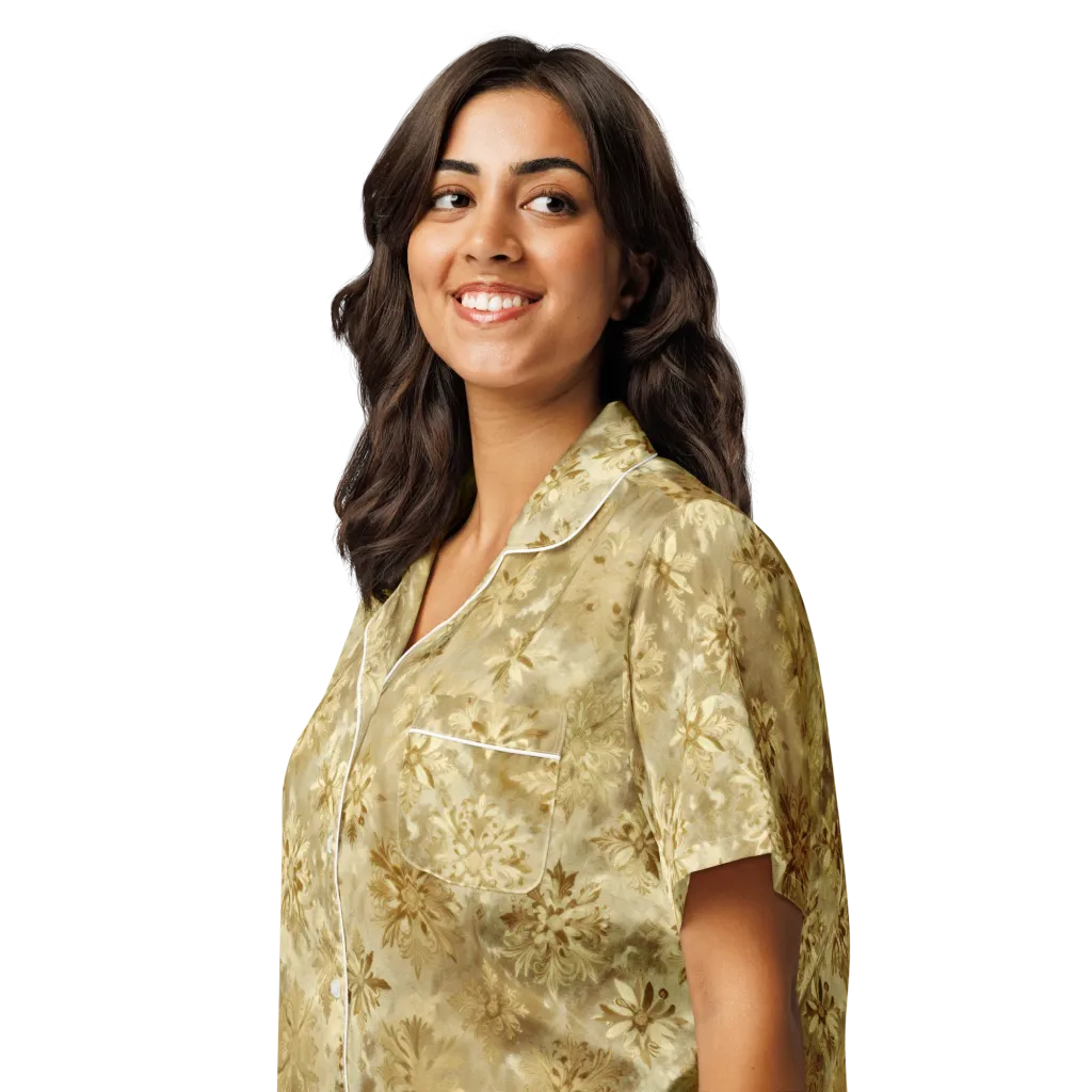 Champagne Damask on Women's Short Sleeve Pajama Top — Left Front