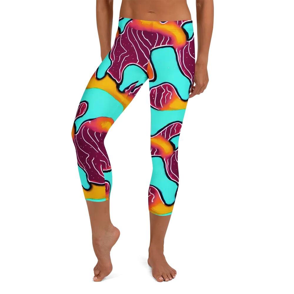 Aqua Heat on Capri Leggings — Front