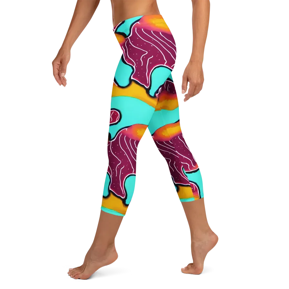 Aqua Heat on Capri Leggings — Left