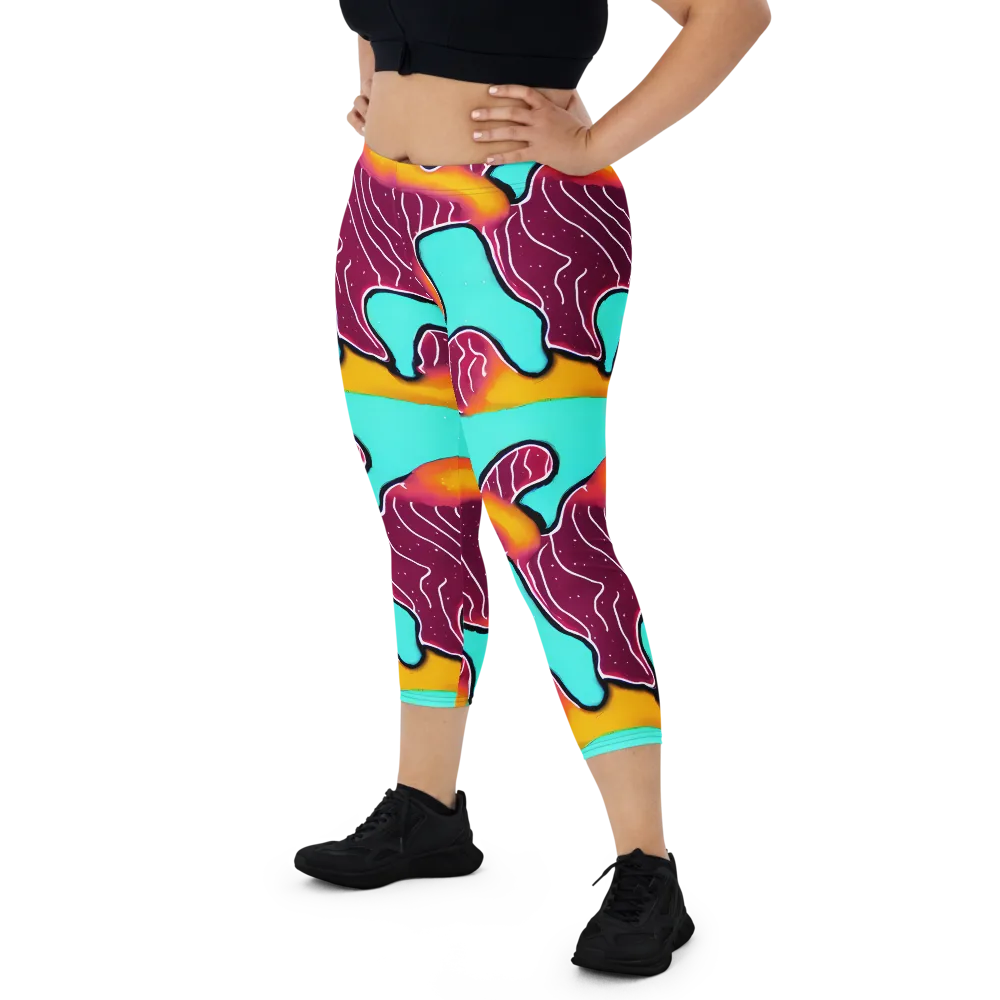 Aqua Heat on Capri Leggings — Front
