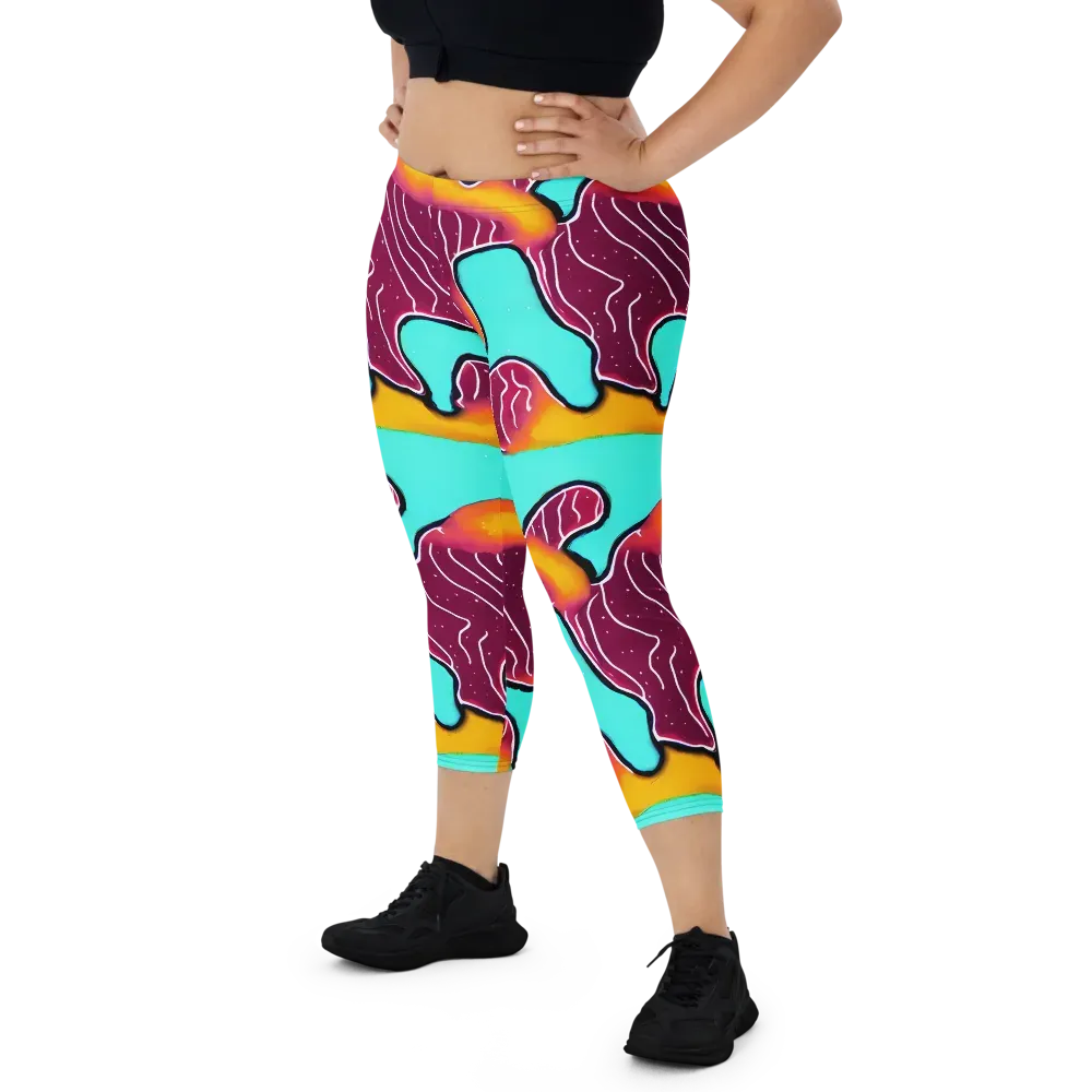 Aqua Heat on Capri Leggings — Front