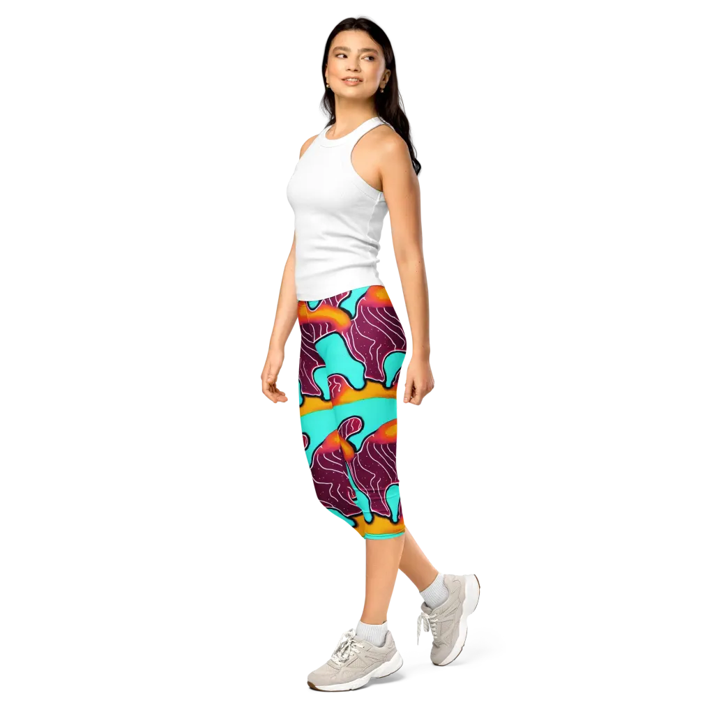 Aqua Heat on Capri Leggings — Left Front