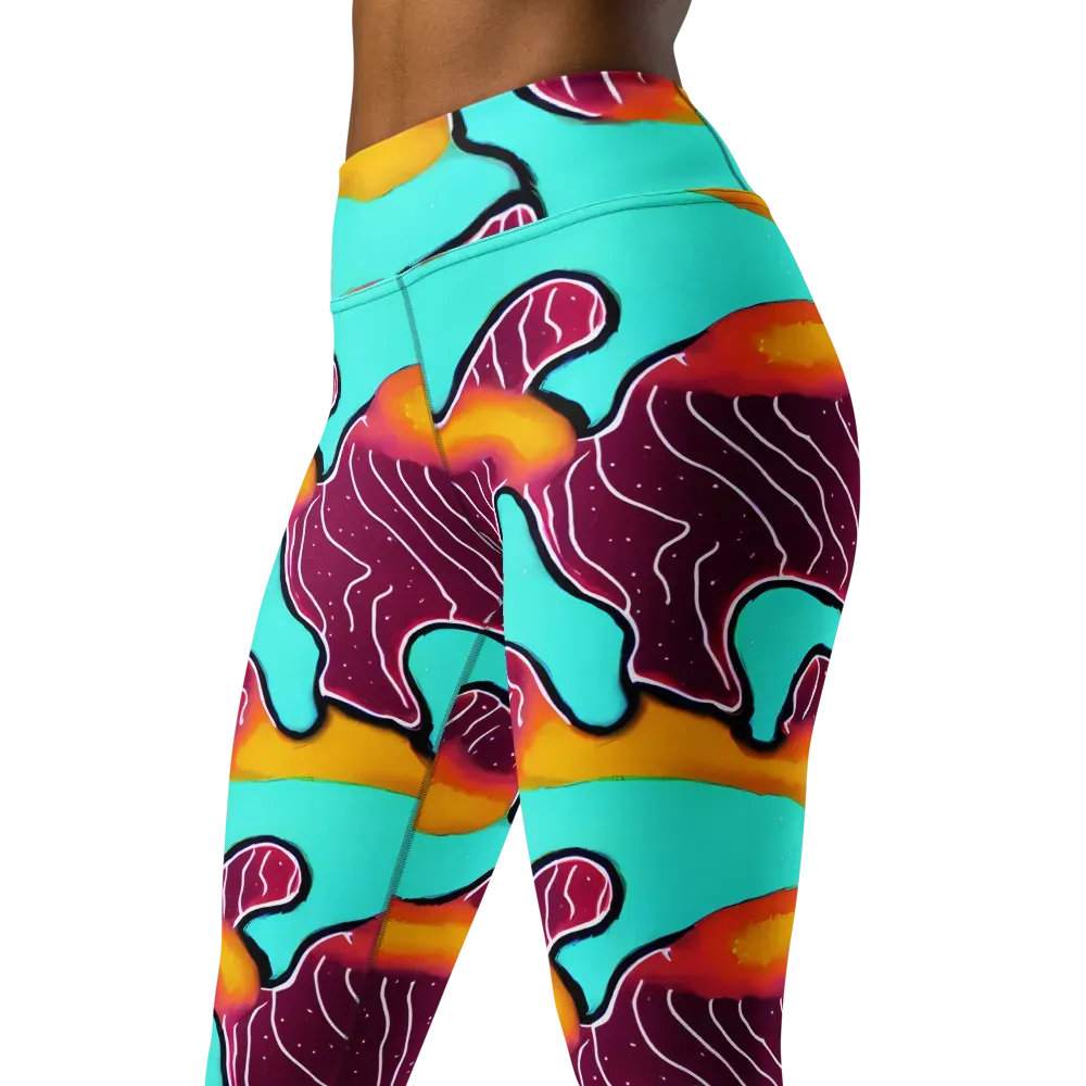 Aqua Heat on Yoga Leggings — Left Front