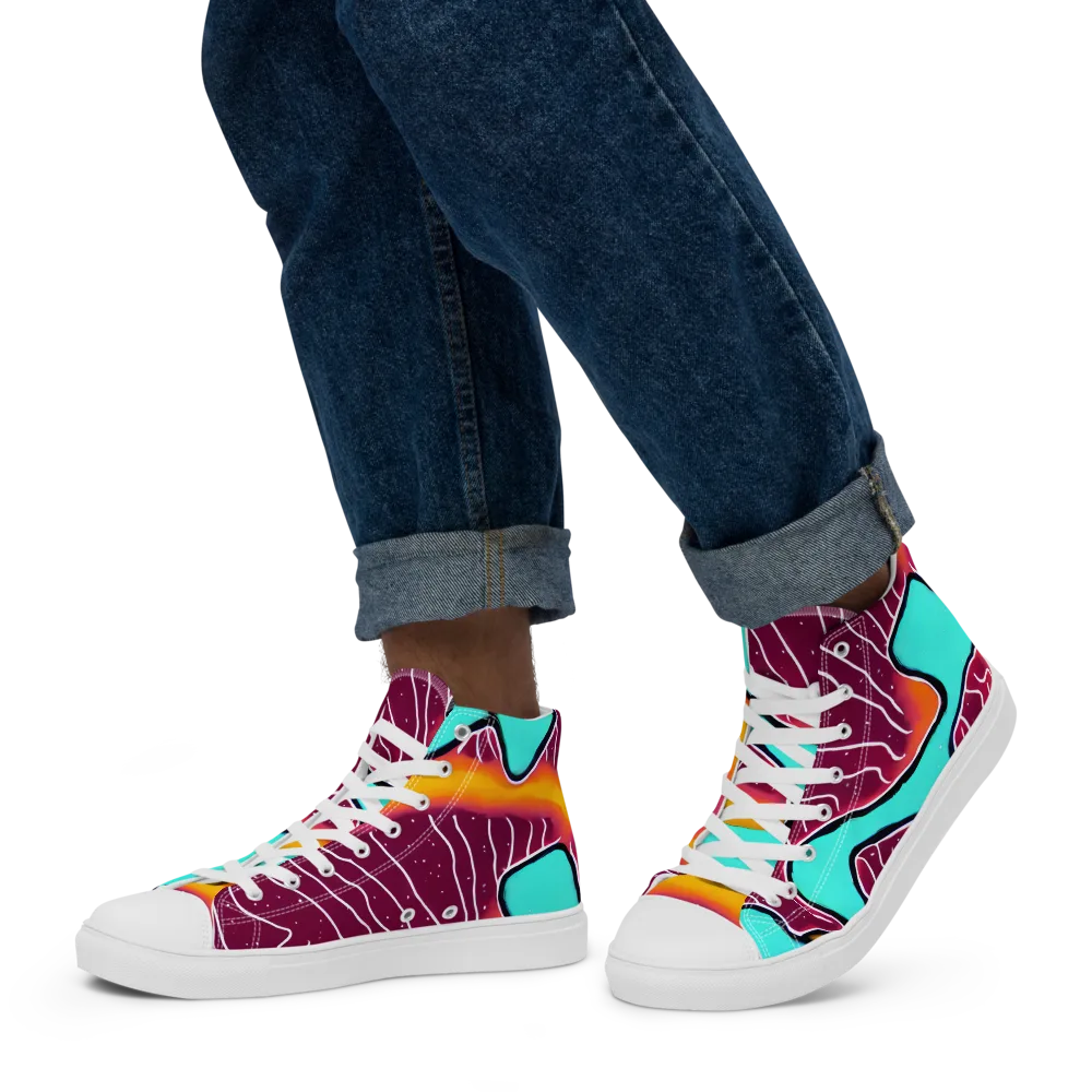 Aqua Heat on Men's High Top Canvas Shoes — Left