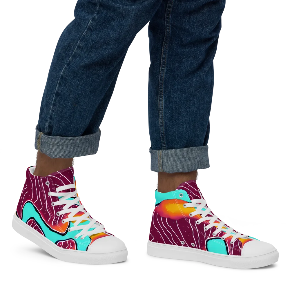 Aqua Heat on Men's High Top Canvas Shoes — Right
