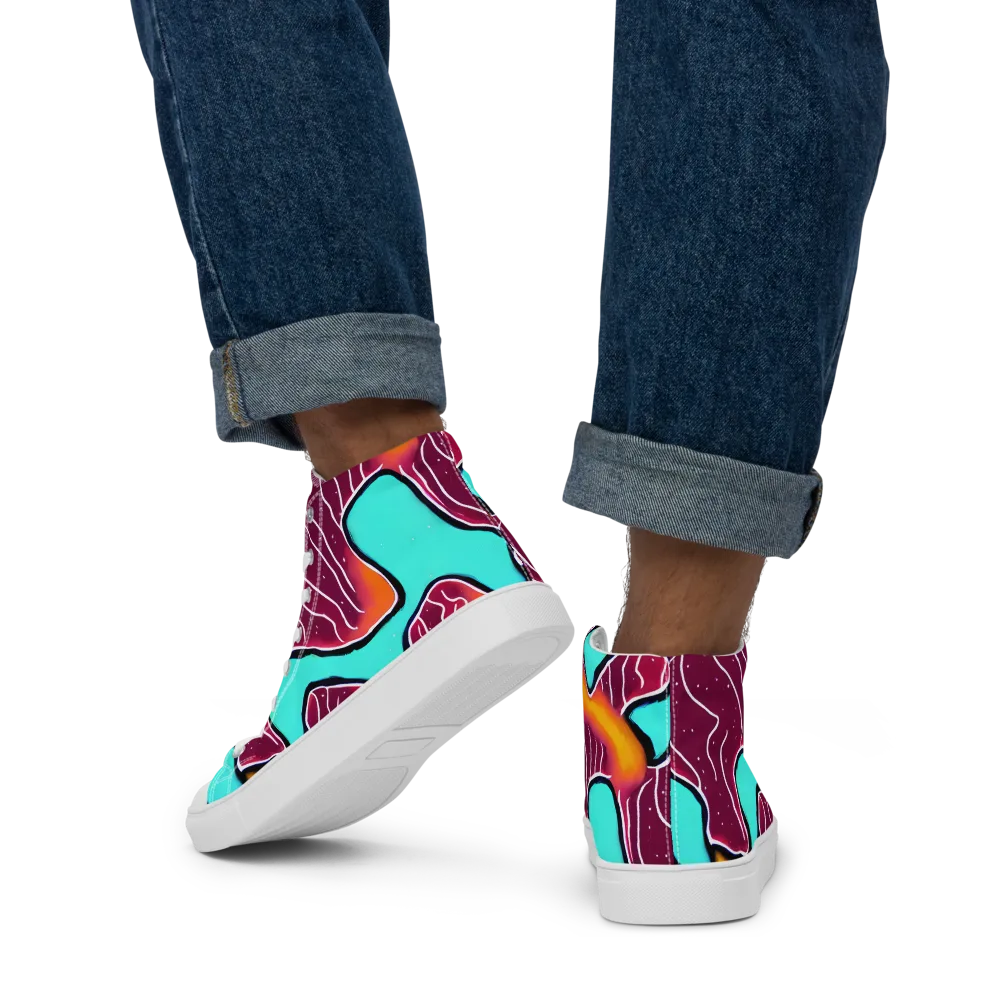 Aqua Heat on Men's High Top Canvas Shoes — Back