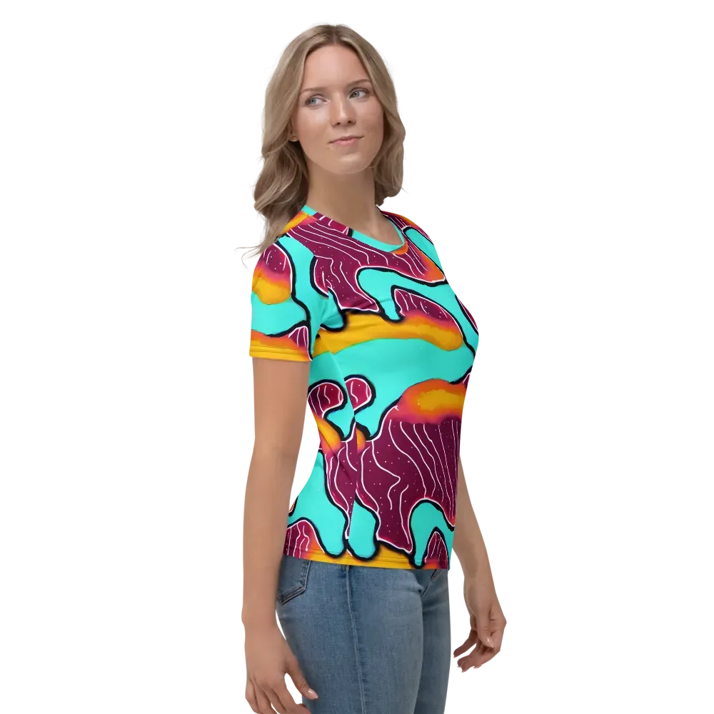 Aqua Heat on Women's Crew Neck T-Shirt — Right