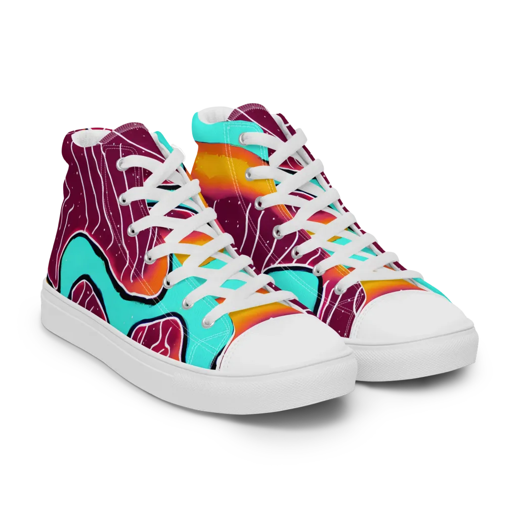 Aqua Heat on Women's High Top Canvas Shoes — Right Front