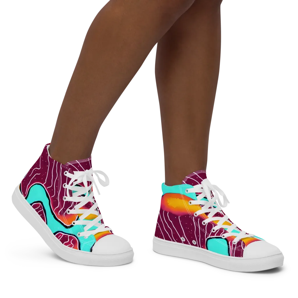 Aqua Heat on Women's High Top Canvas Shoes — Right