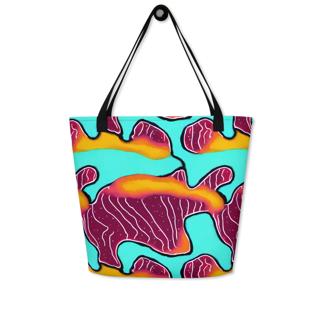 Aqua Heat on Large Tote Bag W/ Pocket — Front