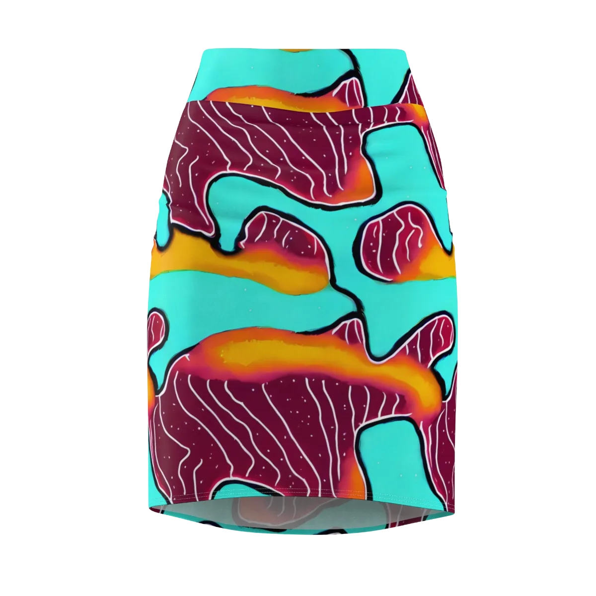 Aqua Heat on Pencil Skirt — Front