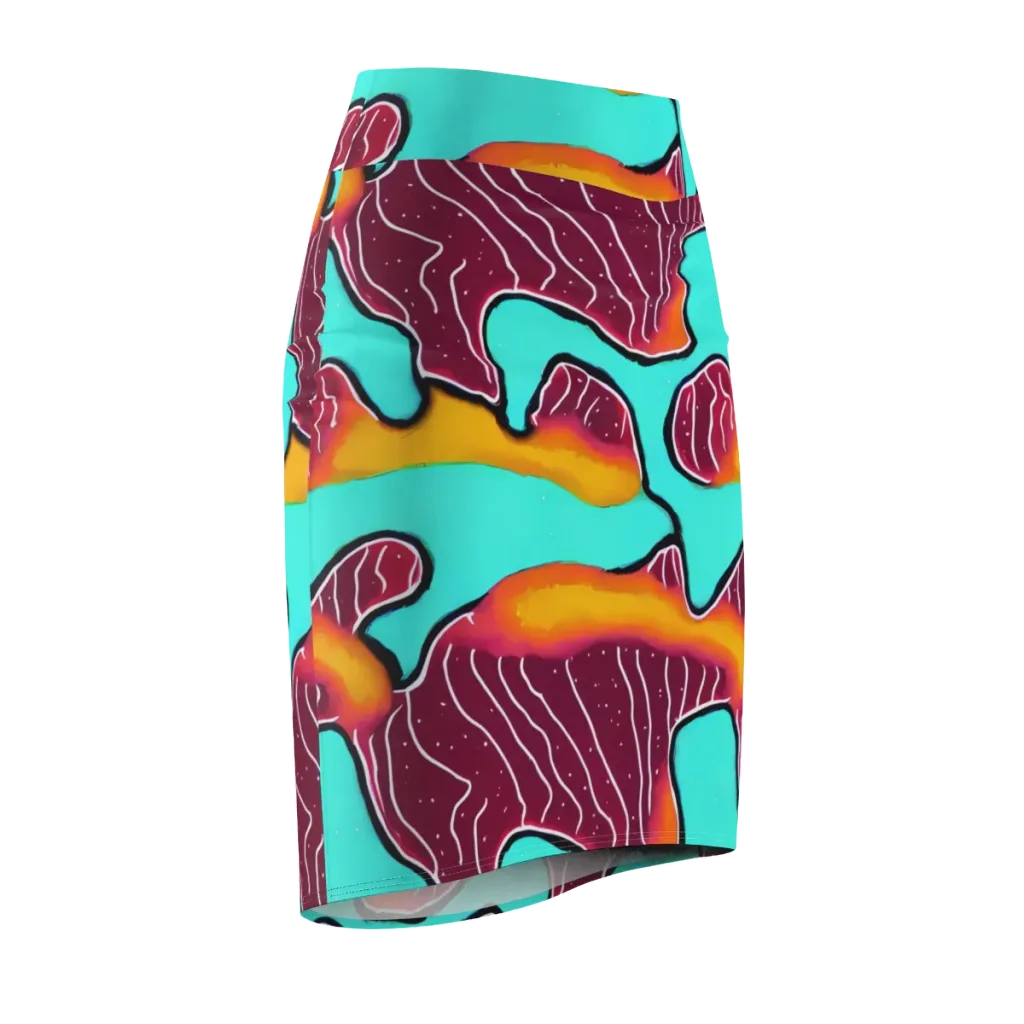 Aqua Heat on Pencil Skirt — Front Side
