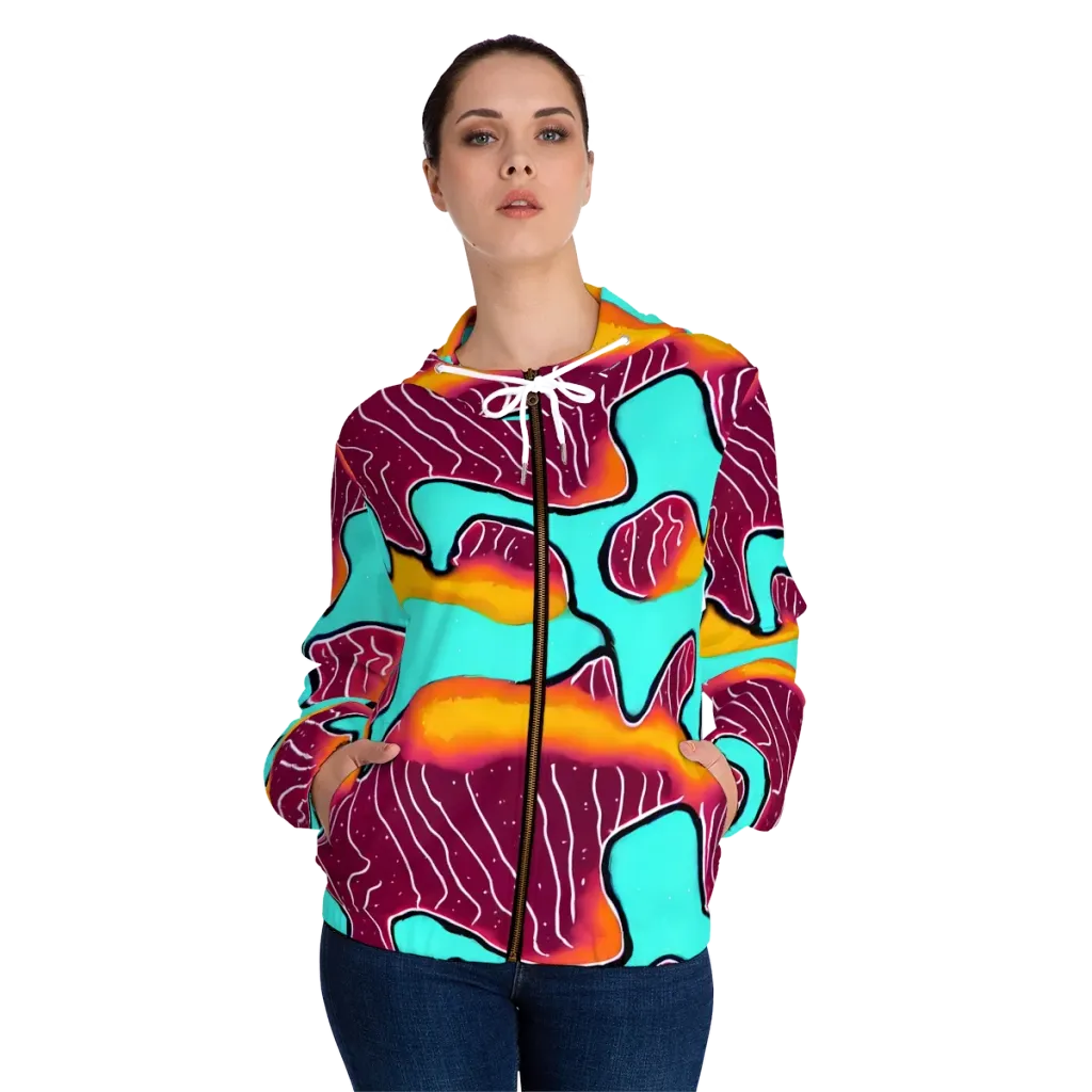 Aqua Heat on Women's Full-Zip Hoodie — Front On Person