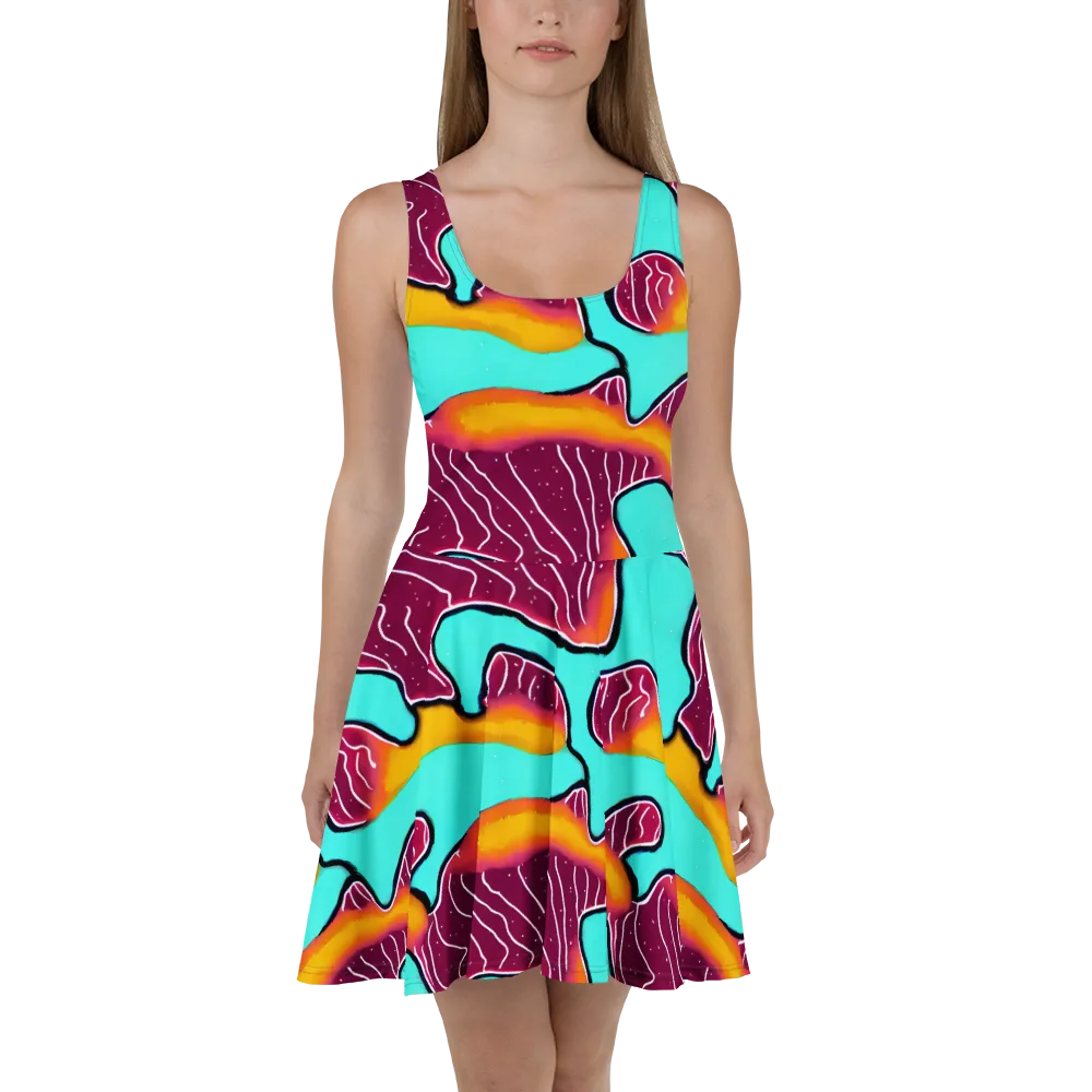 Aqua Heat on Skater Dress — Front