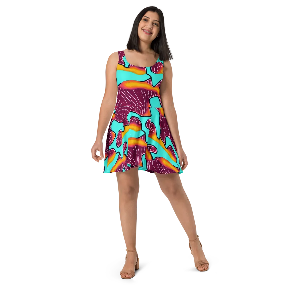 Aqua Heat on Skater Dress — Front