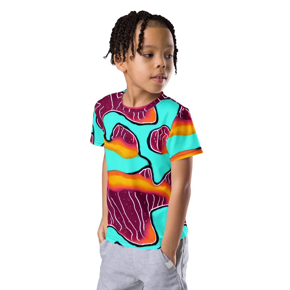 Aqua Heat on Kids Crew Neck T-Shirt — Left Front