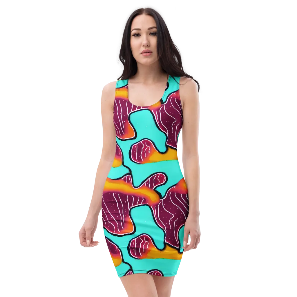 Aqua Heat on Bodycon Dress — Front