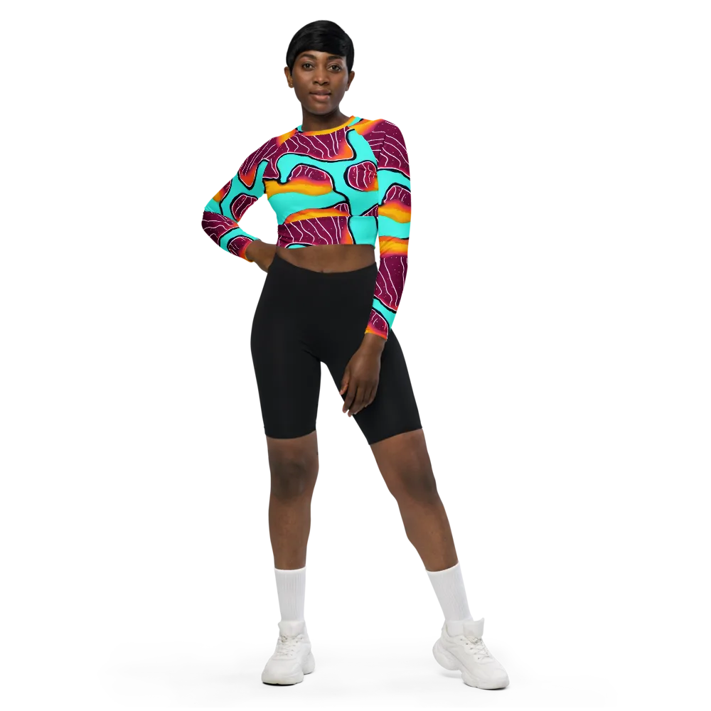 Aqua Heat on Long Sleeve Crop Top — Front