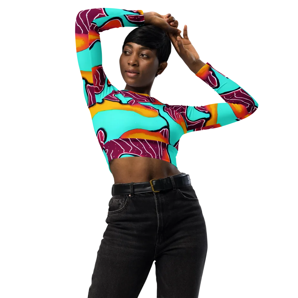 Aqua Heat on Long Sleeve Crop Top — Front