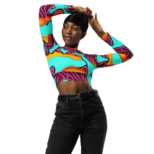 Aqua Heat on a Long Sleeve Crop Top