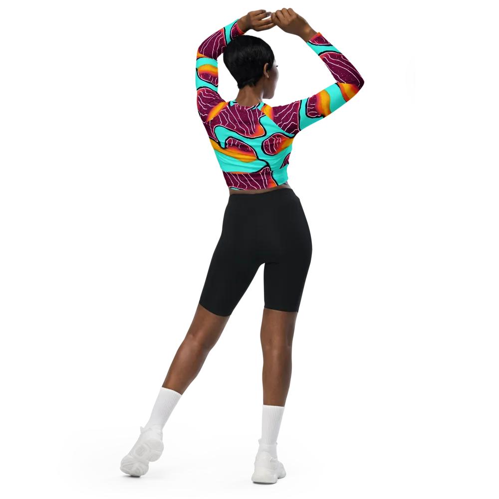 Aqua Heat on Long Sleeve Crop Top — Back