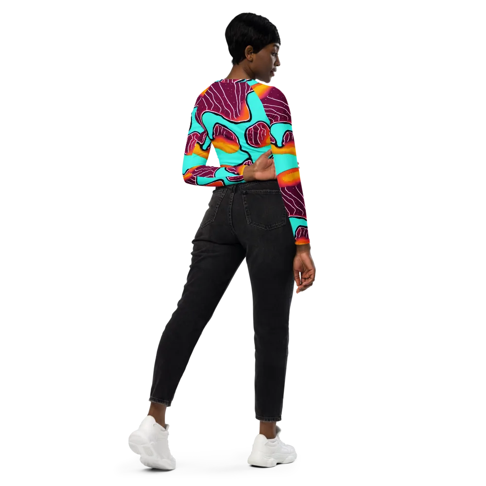 Aqua Heat on Long Sleeve Crop Top — Right Back