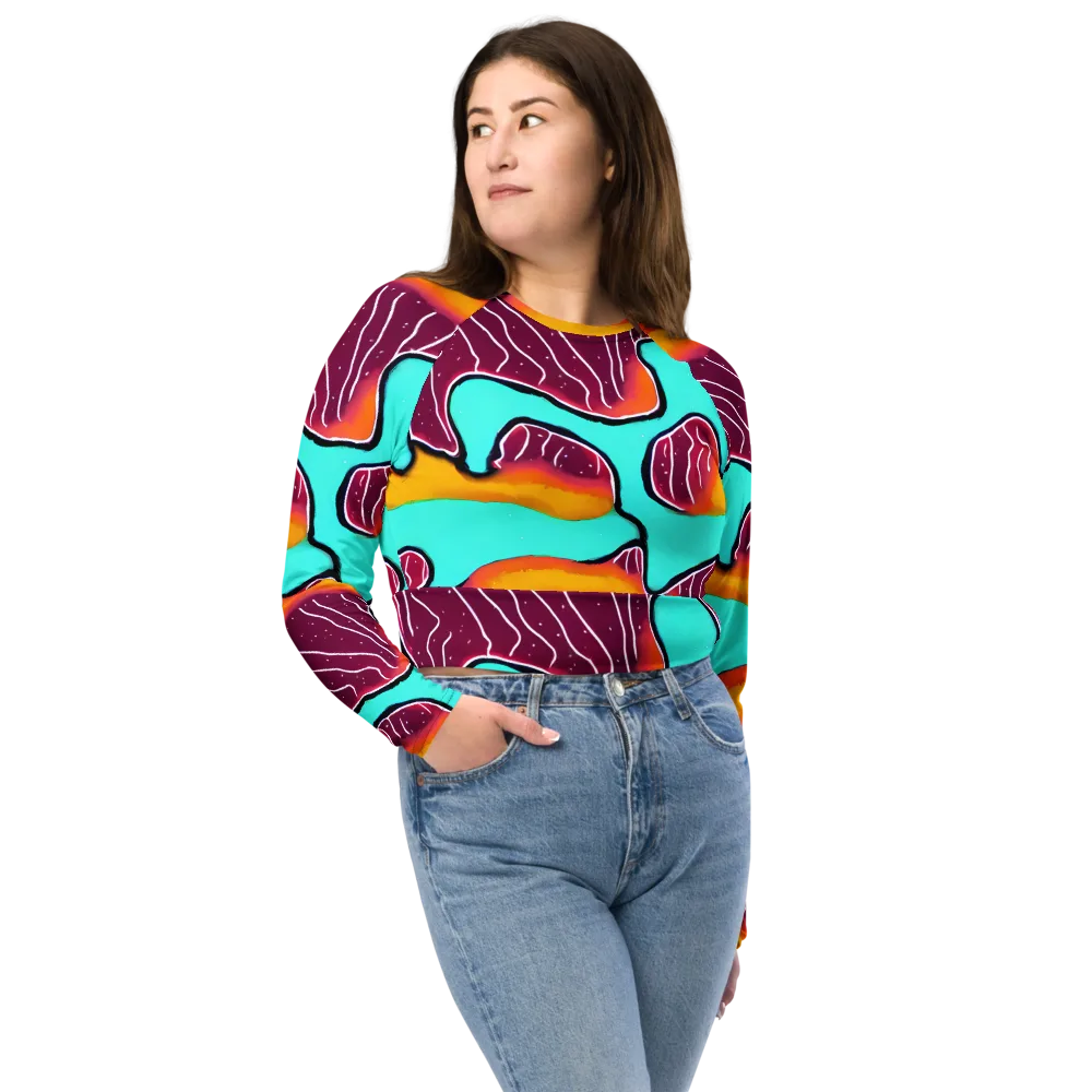 Aqua Heat on Long Sleeve Crop Top — Front