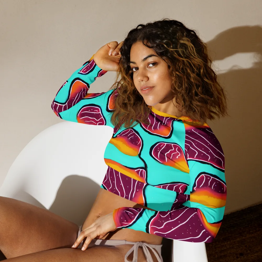 Aqua Heat on Long Sleeve Crop Top — Left Front