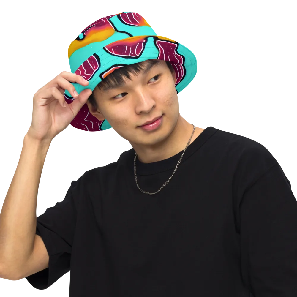 Aqua Heat on Reversible Bucket Hat — Front Inside