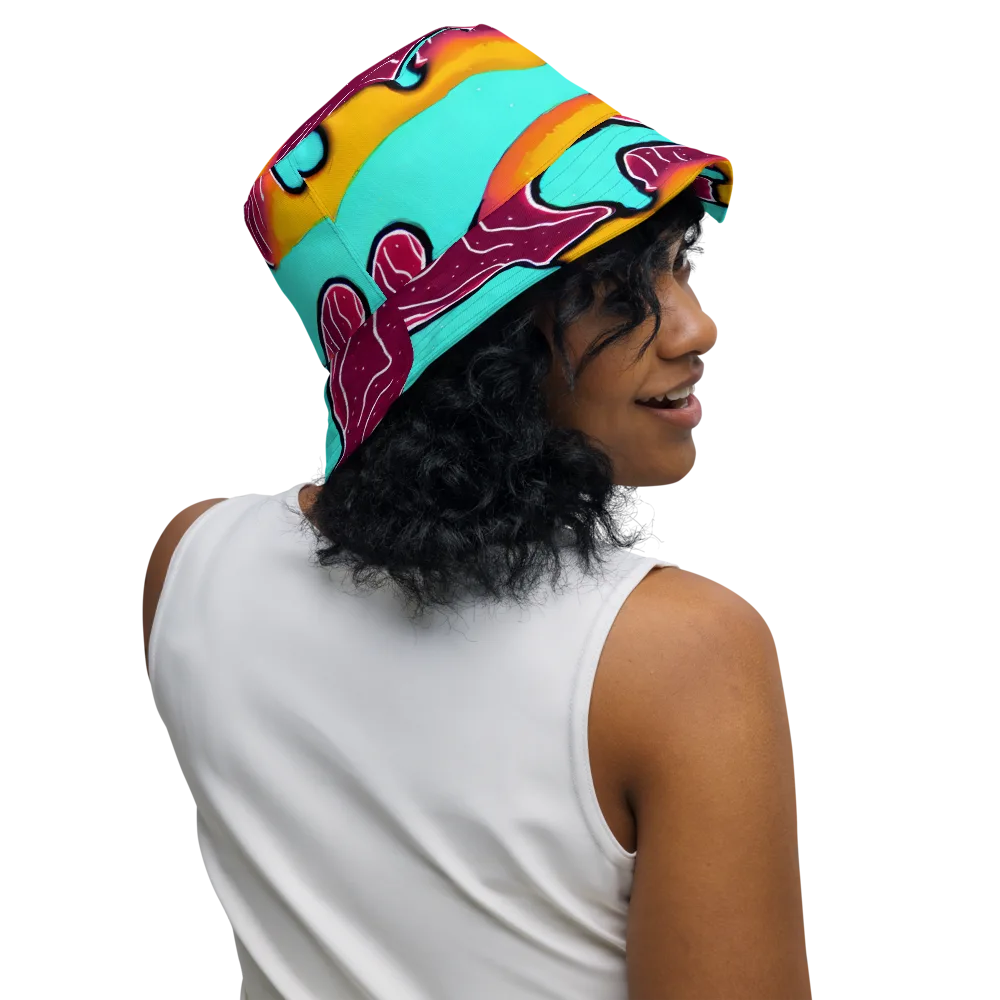 Aqua Heat on Reversible Bucket Hat — Right Outside