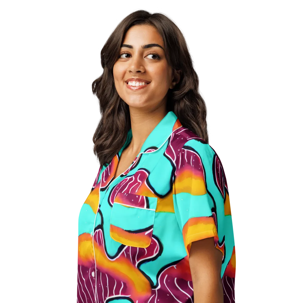 Aqua Heat on Women's Short Sleeve Pajama Top — Left Front