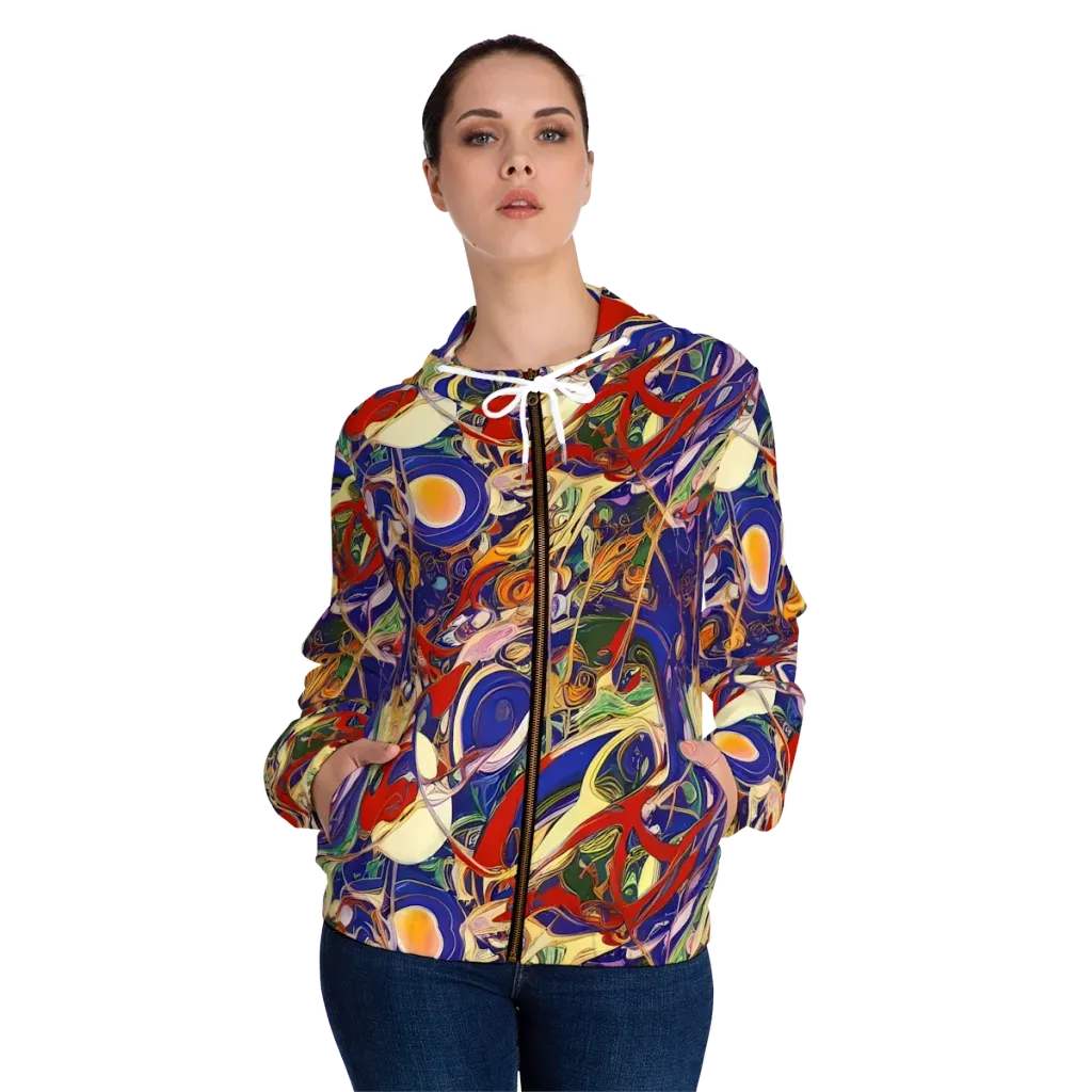 Navy Metamorphosis on Women's Full-Zip Hoodie — Front On Person