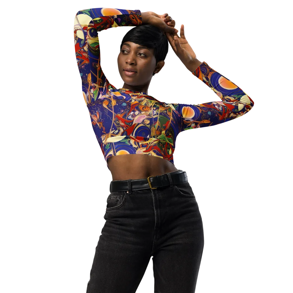Navy Metamorphosis on Long Sleeve Crop Top — Front