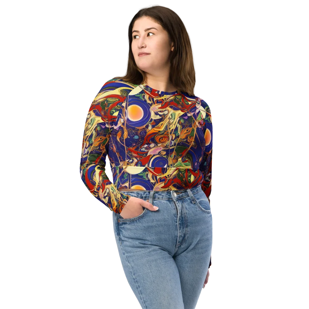 Navy Metamorphosis on Long Sleeve Crop Top — Front