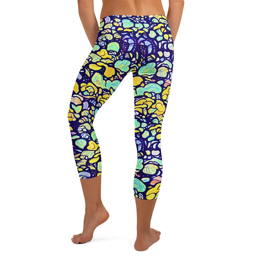 Indigo Fruit Riot on Capri Leggings — Back