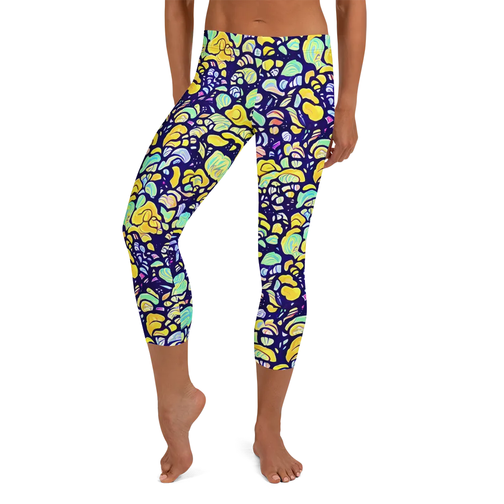 Indigo Fruit Riot on Capri Leggings — Front