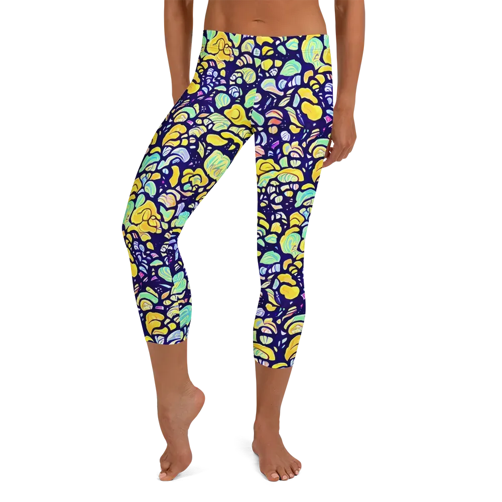 Indigo Fruit Riot on Capri Leggings — Front