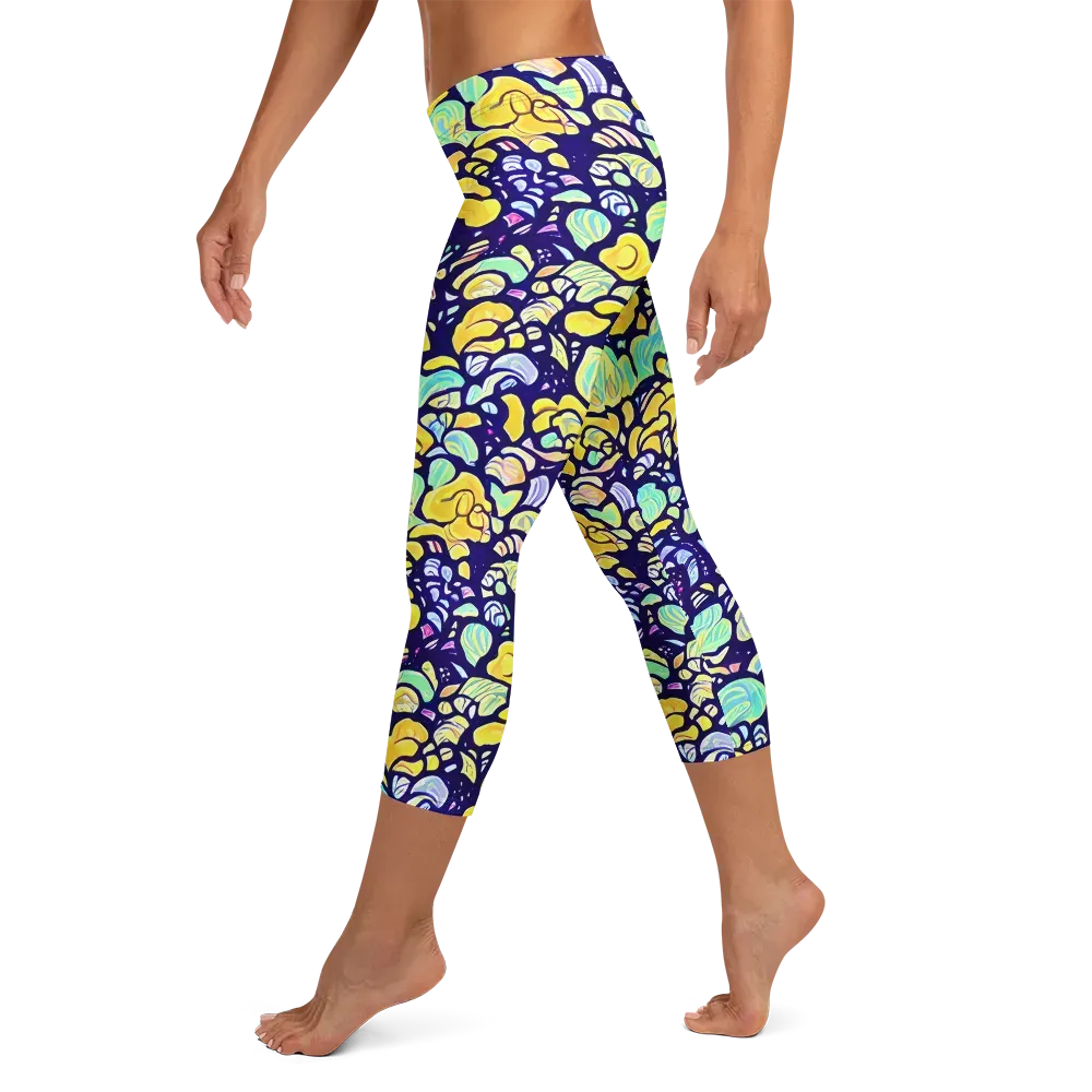 Indigo Fruit Riot on Capri Leggings — Left