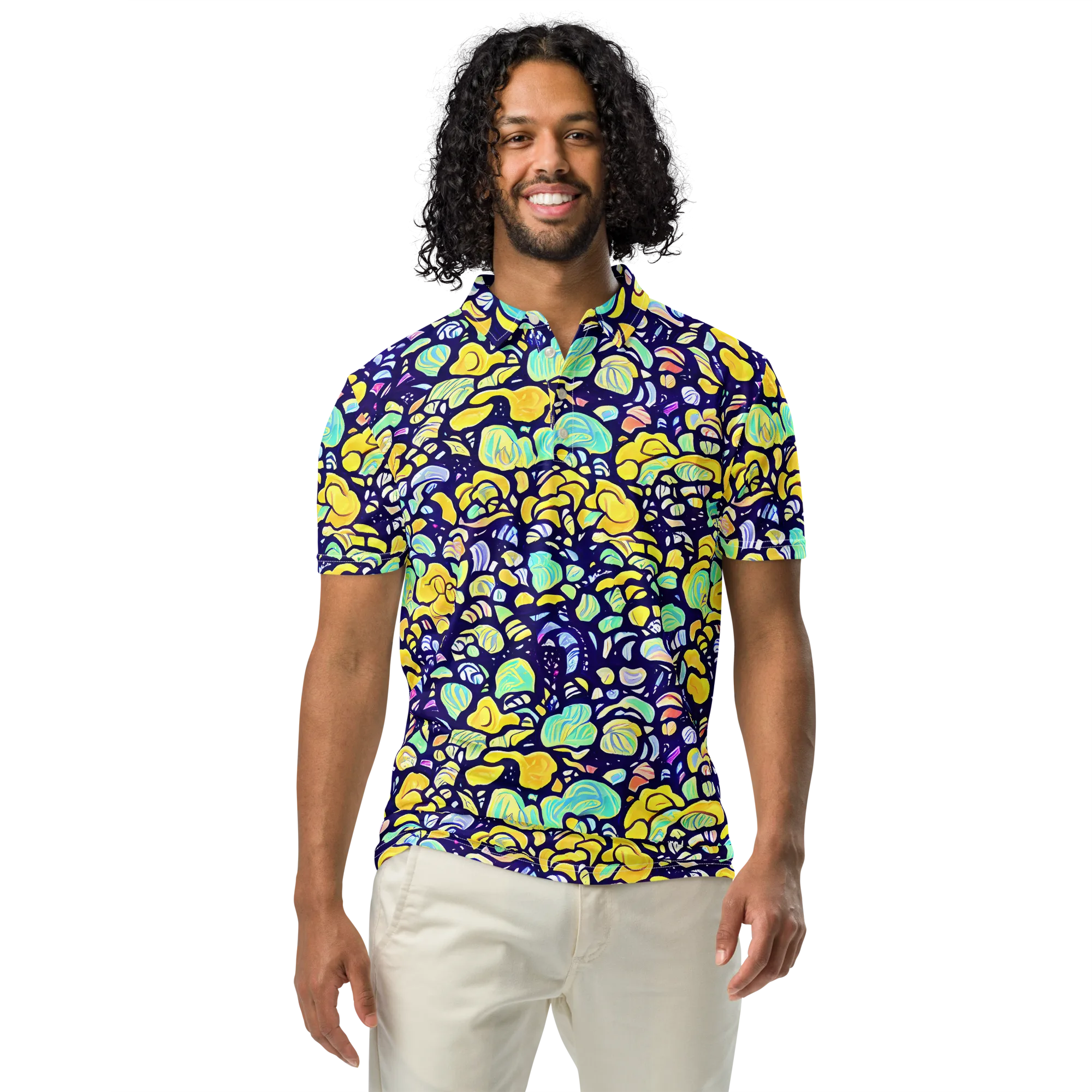 Indigo Fruit Riot on Men's Slim Fit Polo Shirt — Front