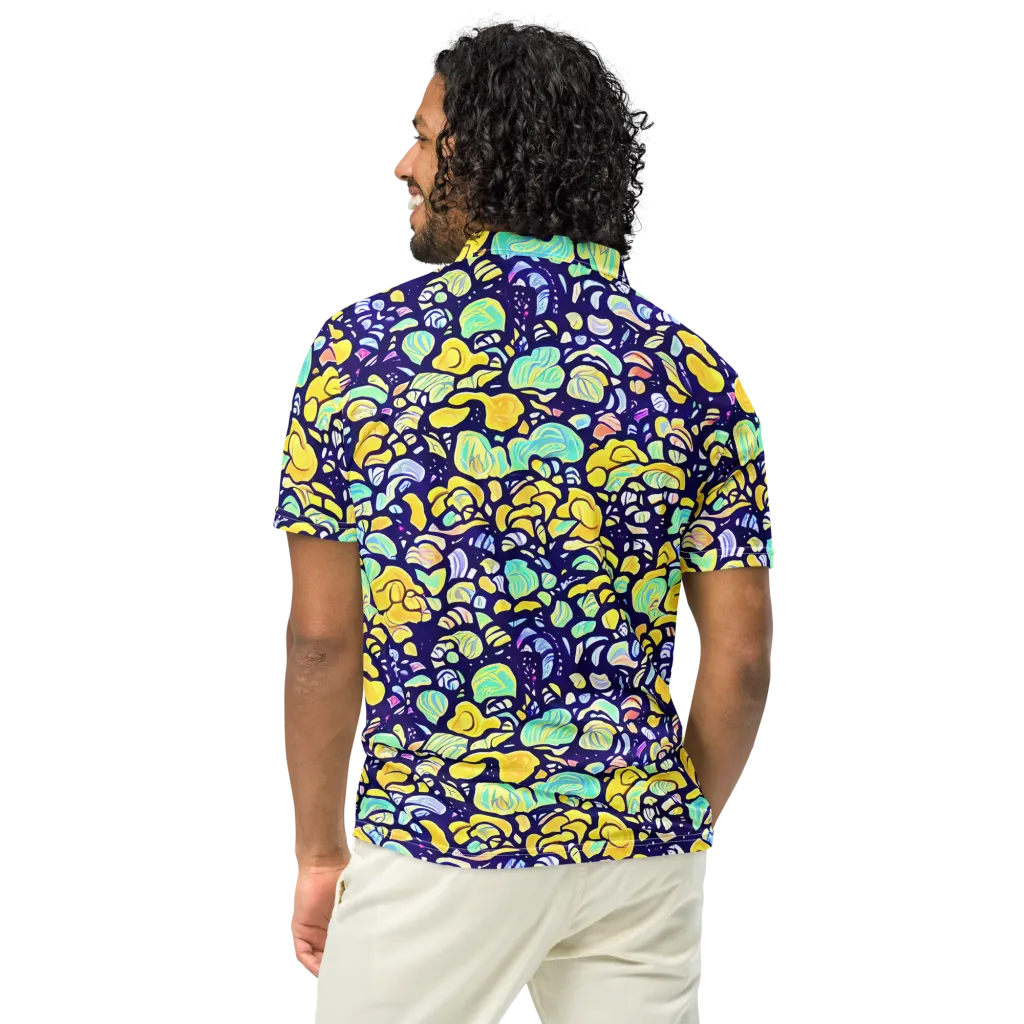 Indigo Fruit Riot on Men's Slim Fit Polo Shirt — Back