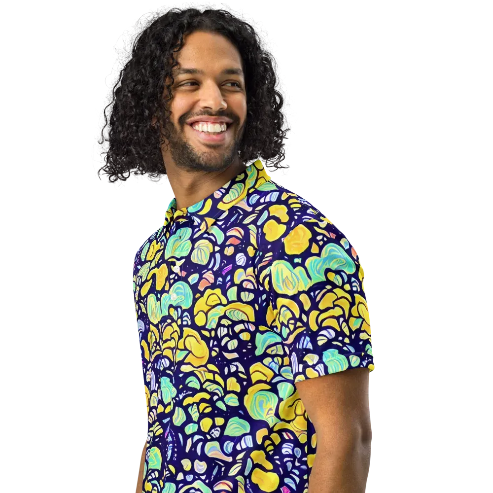 Indigo Fruit Riot on Men's Slim Fit Polo Shirt — Left Front