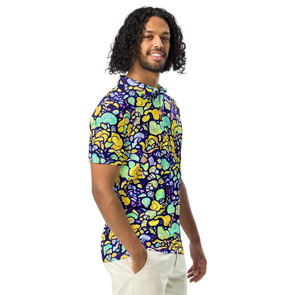 Indigo Fruit Riot on Men's Slim Fit Polo Shirt — Right Front