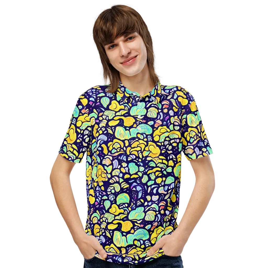 Indigo Fruit Riot on Men's Slim Fit Polo Shirt — Front